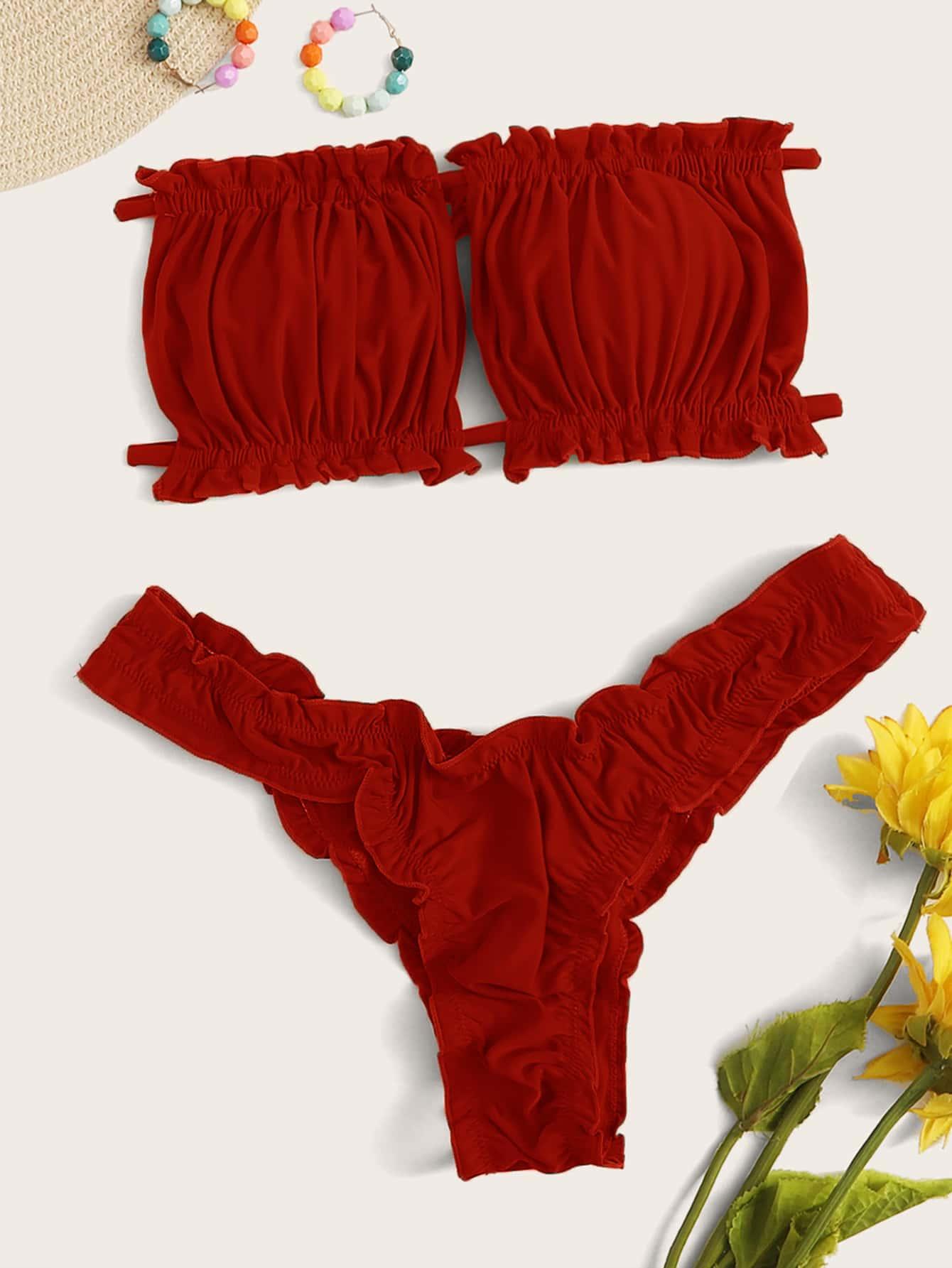 SHEIN CZERWONY STRÓJ KĄPIELOWY DWUCZĘŚCIOWY S09__XL