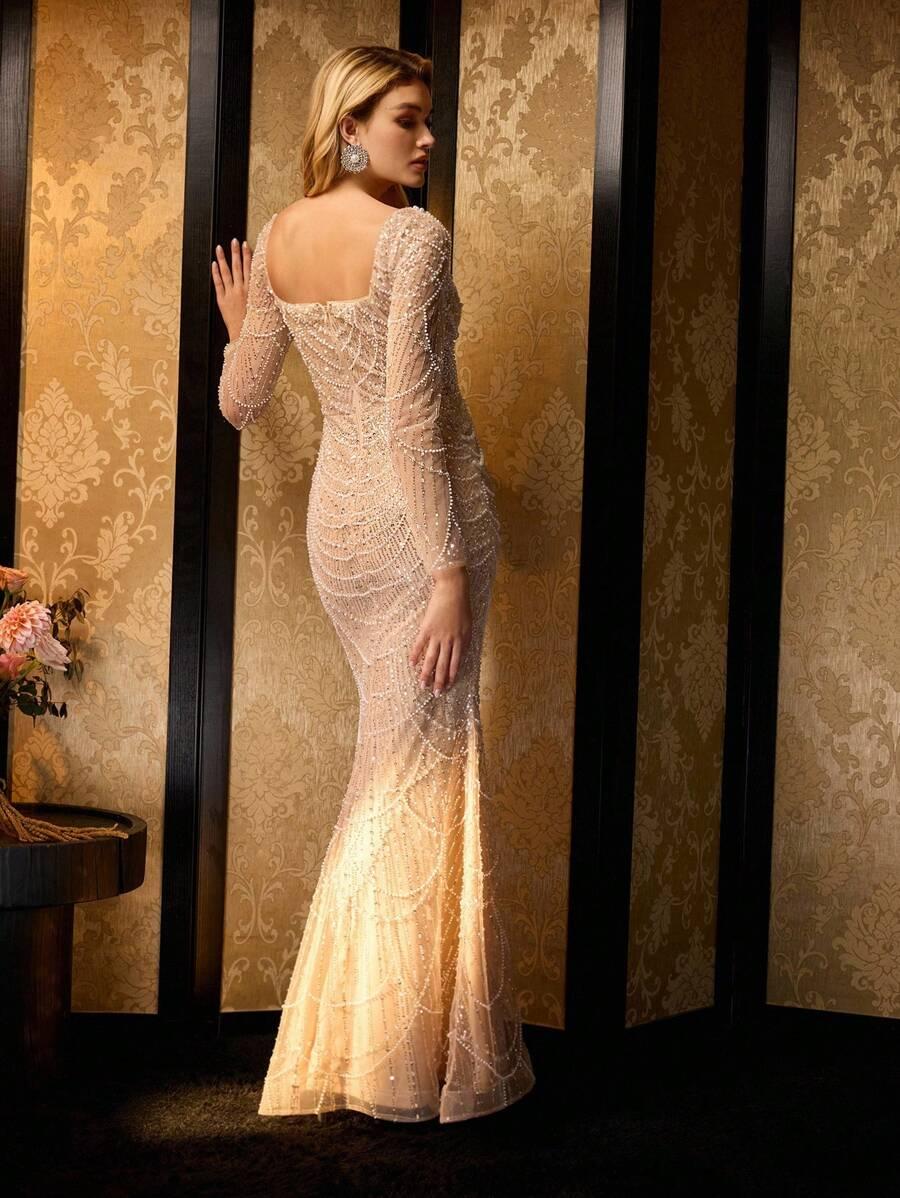 SHEIN ZŁOTA MAXI SUKIENKA S06__S