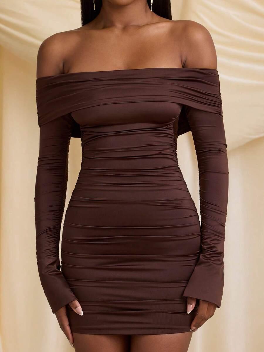 SHEIN BRĄZOWA MINI SUKIENKA S06__XS