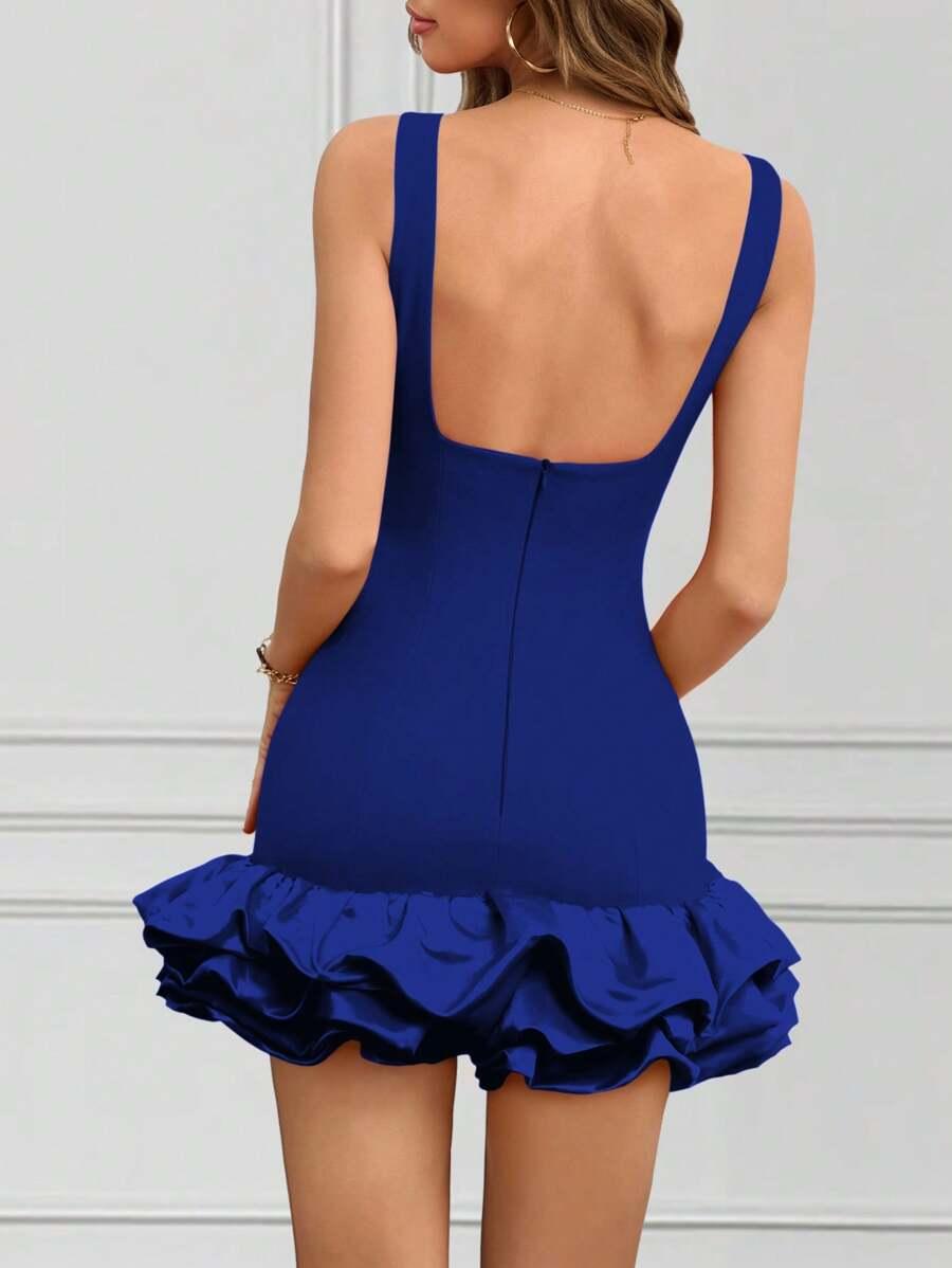 SHEIN NIEBIESKA MINI SUKIENKA FALBANA S06__S