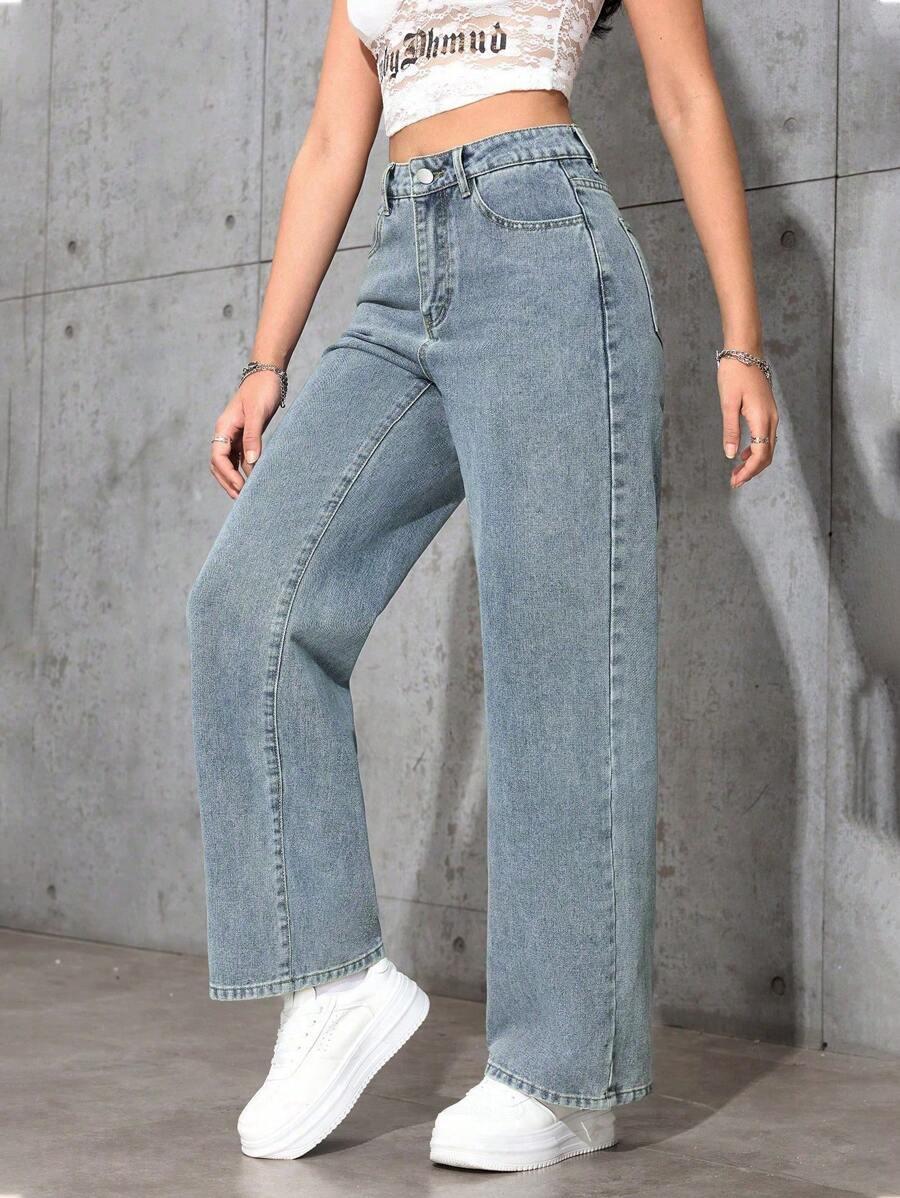 SHEIN SPODNIE JEANS KIESZENIE ZAMEK S06__S