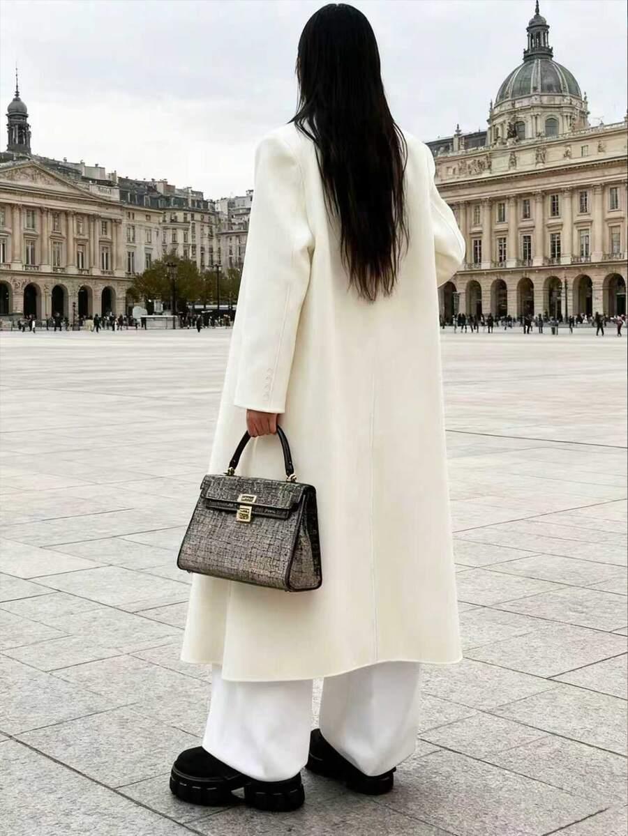 SHEIN KREMOWY KLASYCZNY PŁASZCZ W01__XS