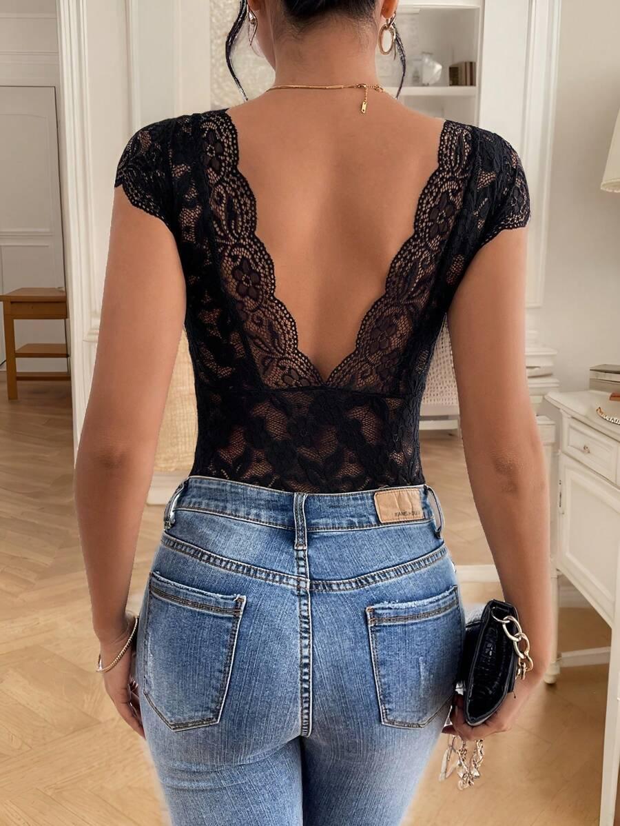 SHEIN CZARNE BODY KORONKA S06__XL