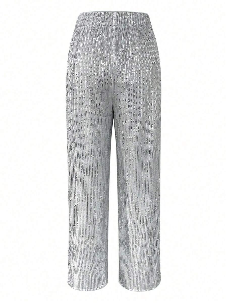 SHEIN SREBRNE SPODNIE ZDOBIENIE CEKINY S06__XL