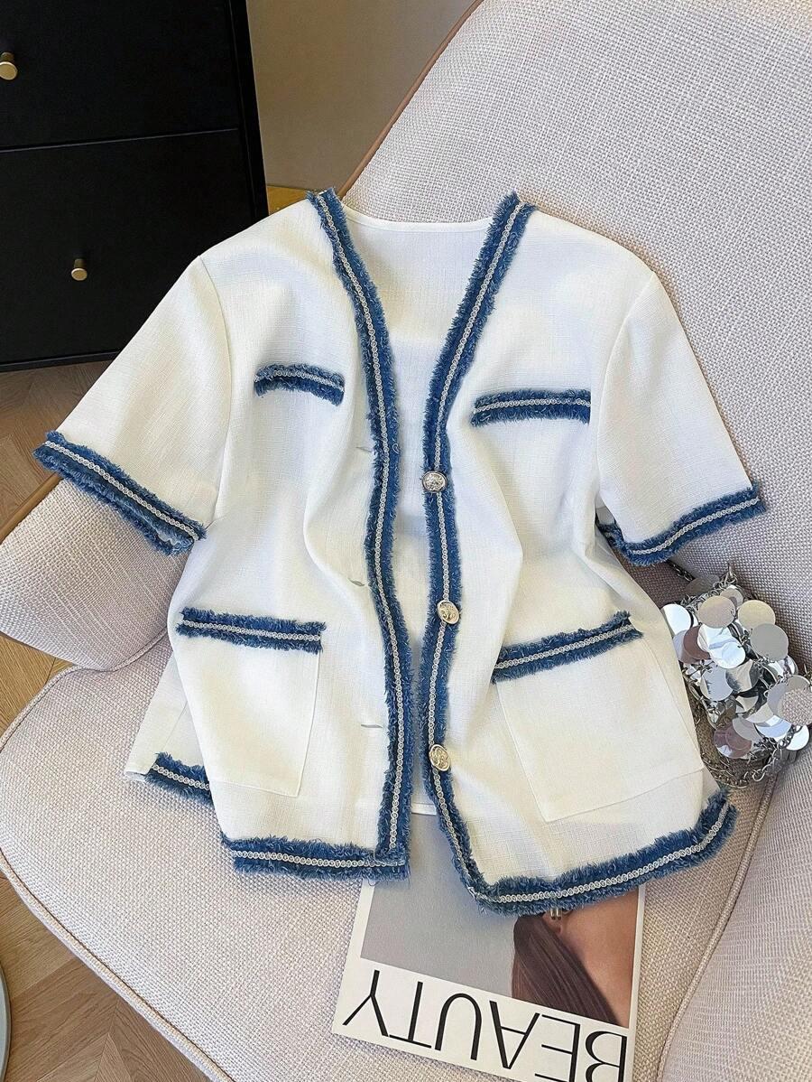 SHEIN BIAŁA BLUZKA Z KRÓTKIM RĘKAWEM S06__M