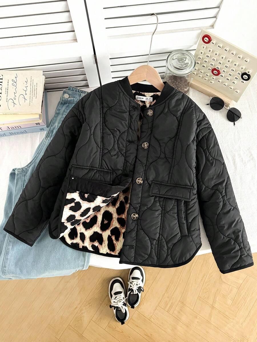 SHEIN CZARNA PIKOWANA KURTKA GUZIKI W01__146-152CM