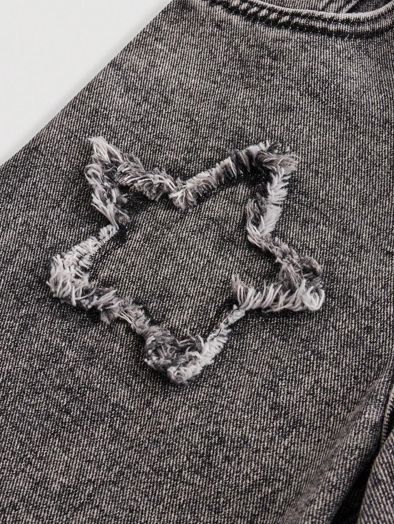 SHEIN SZARE SPODNIE JEANS NASZYWKI GWIAZDY S06__146/152