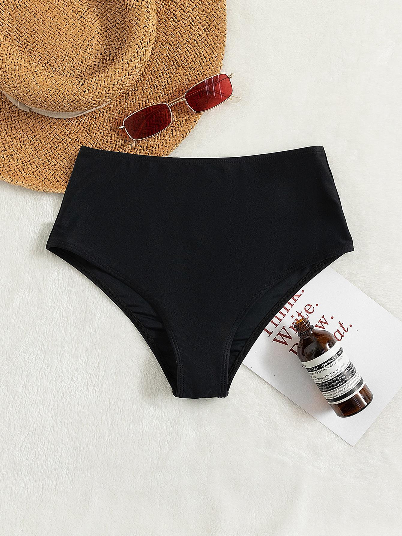 SHEIN CZARNY DÓŁ OD BIKINI WYSOKI STAN S09__L