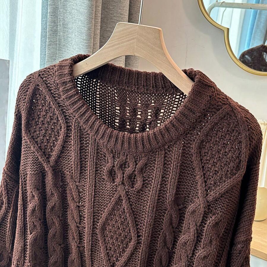 SHEIN BRĄZOWY SWETER OKRĄGŁY DEKOLT S06__S