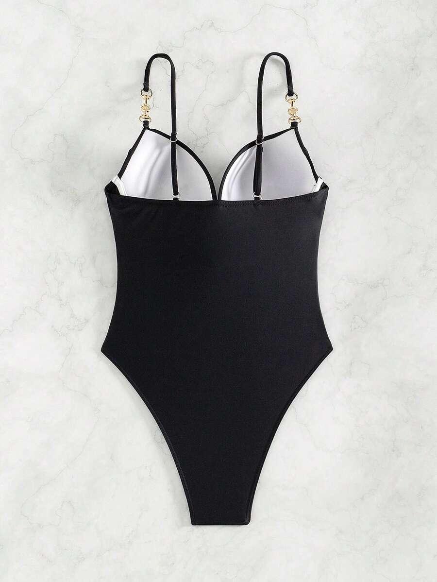 SHEIN CZARNY JEDNOCZĘŚCIOWY STRÓJ KĄPIELOWY S09__S