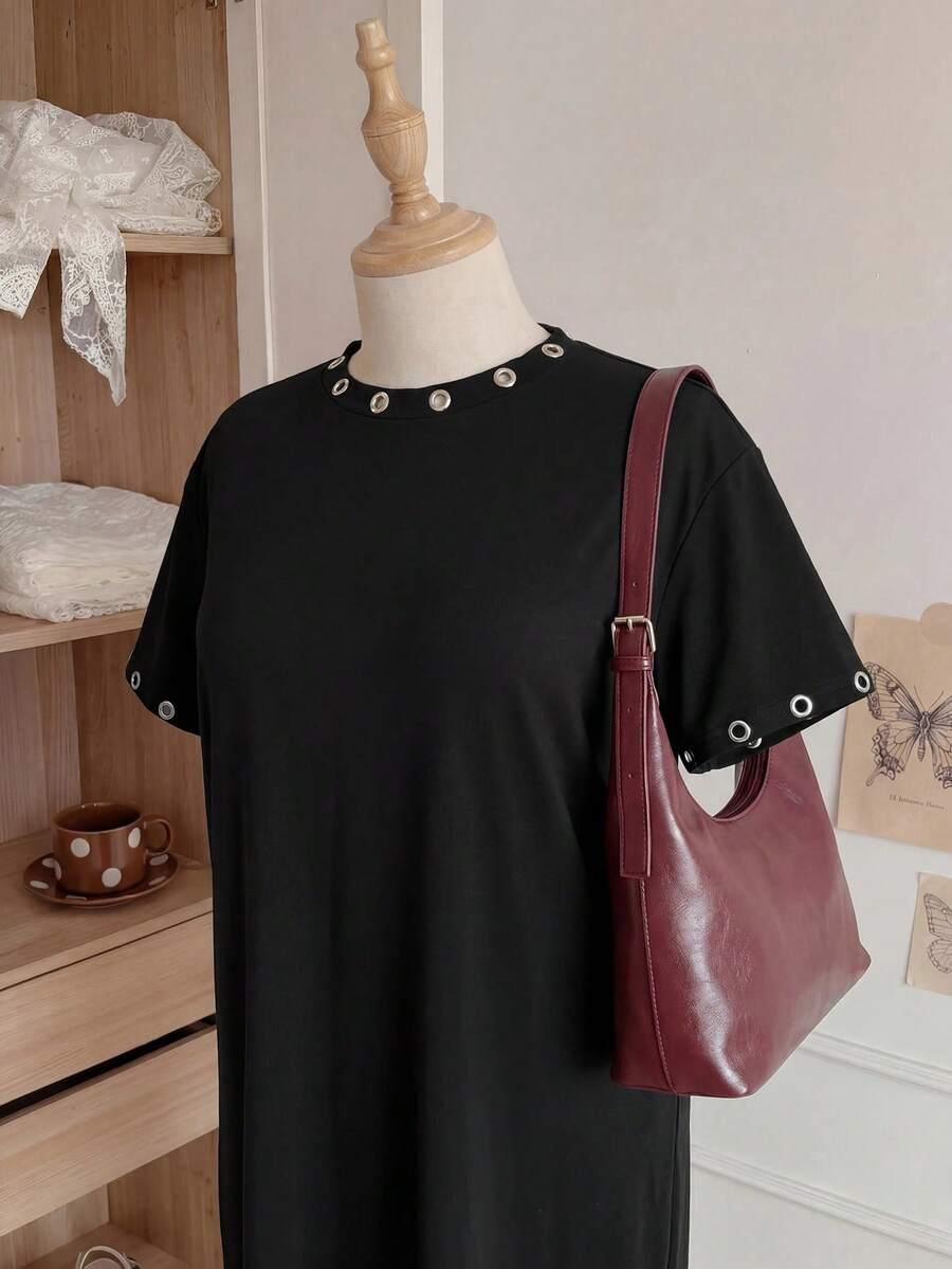COMFORTCANA CZARNA MAXI SUKIENKA KRÓTKI RĘKAW S06__46
