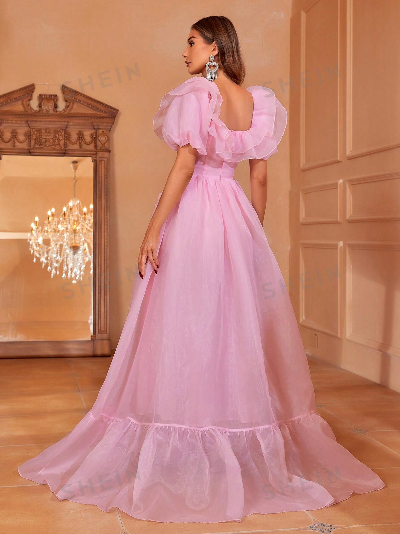 FAERIESTY RÓŻOWA MAXI SUKIENKA ORGANZA MARSZCZENIA ROZCIĘCIE S06__XL