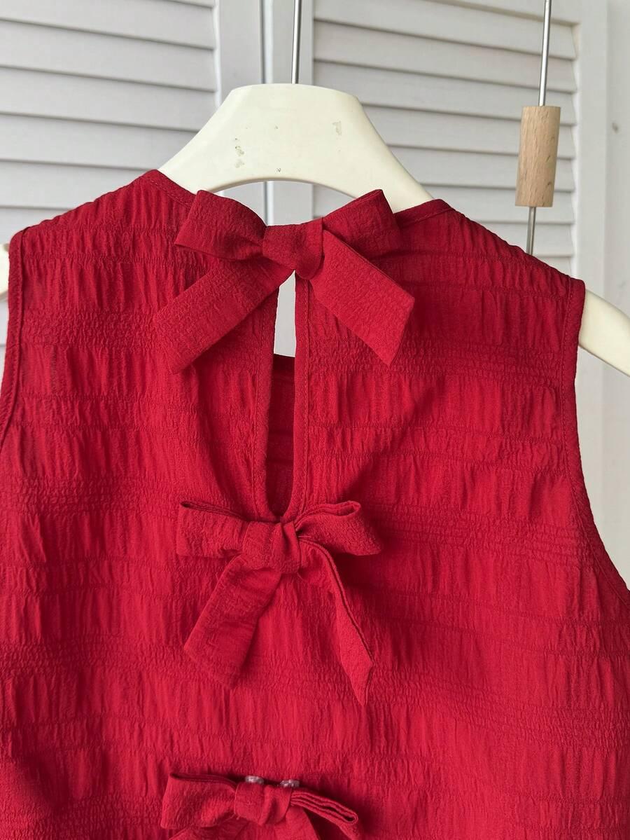 SHEIN CZERWONA BLUZKA KOKARDY S06__128/134