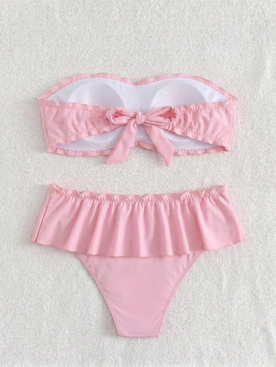 SWIM MOD RÓŻOWY DWUCZĘŚCIOWY STRÓJ KĄPIELOWY FALBANY S09__XS