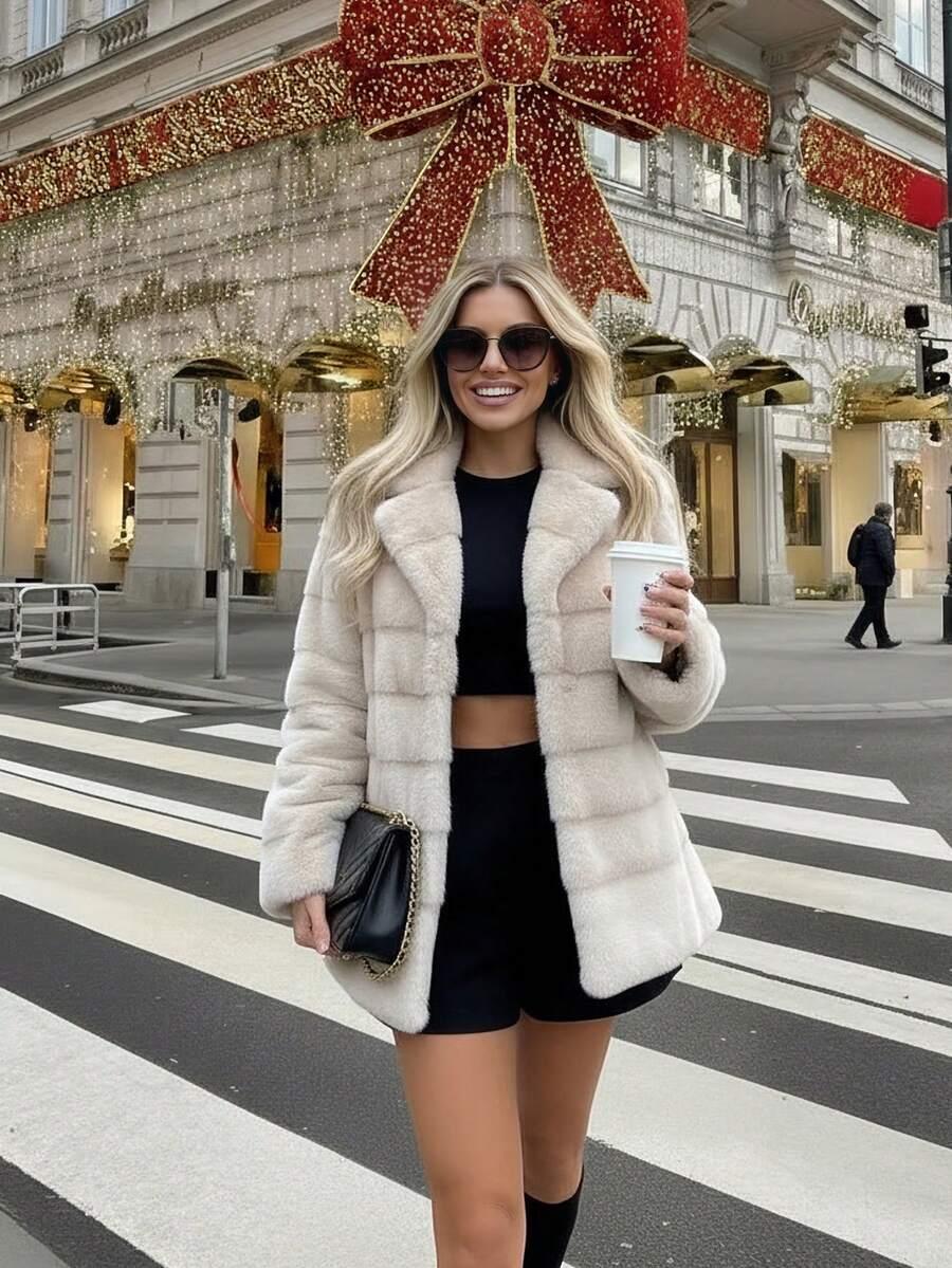 SHEIN BEŻOWE SZTUCZNE FUTRO W01__S