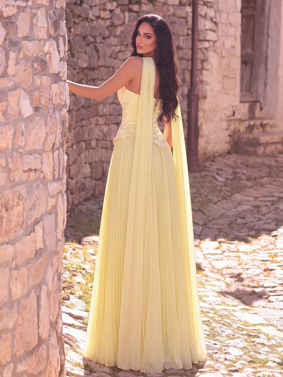 SHEIN ŻÓŁTA MAXI SUKIENKA SZAL S06__M