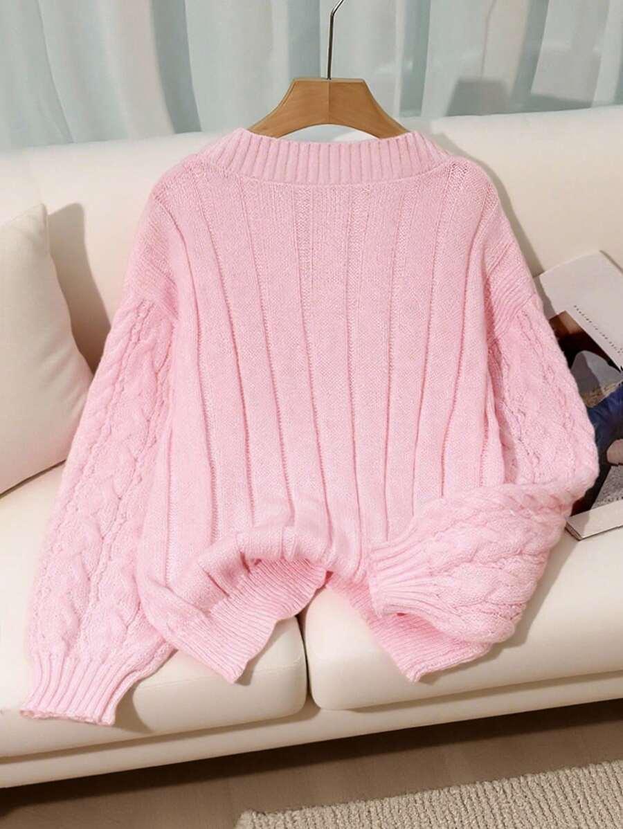 SHEIN RÓŻOWY SWETER V-NECK S06__XXL