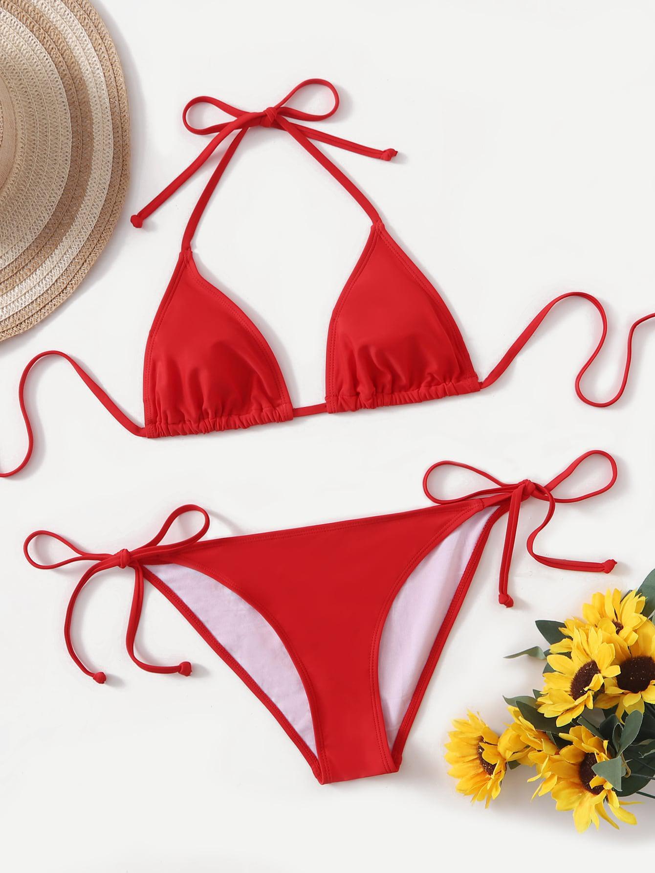 SHEIN CZERWONY DWUCZĘŚCIOWY KOSTIUM KĄPIELOWY BIKINI S09__S