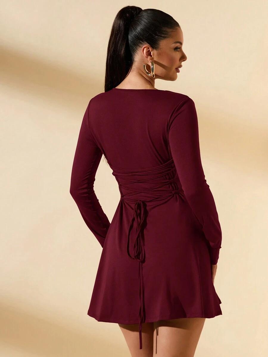 SHEIN BORDOWA MINI SUKIENKA DŁUGI RĘKAW S06__M