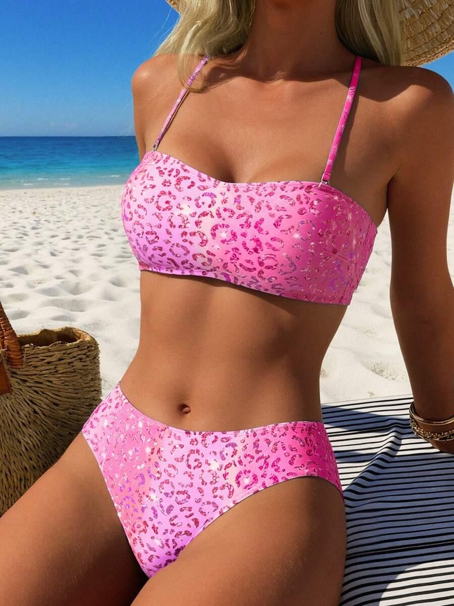 SHEIN RÓŻOWY KOMPLET BIKINI ANIMAL PRINT S09__L