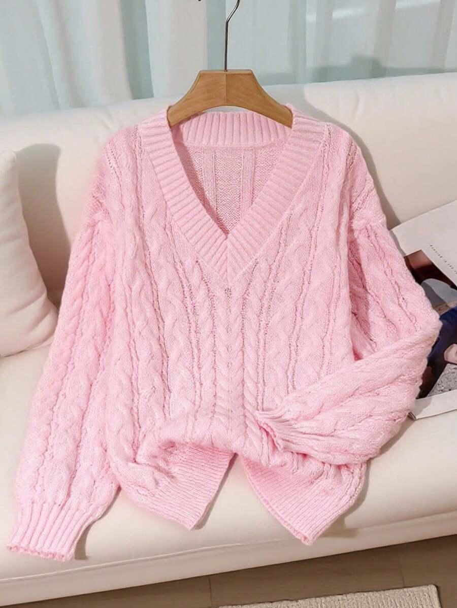 SHEIN RÓŻOWY SWETER V-NECK S06__XXL