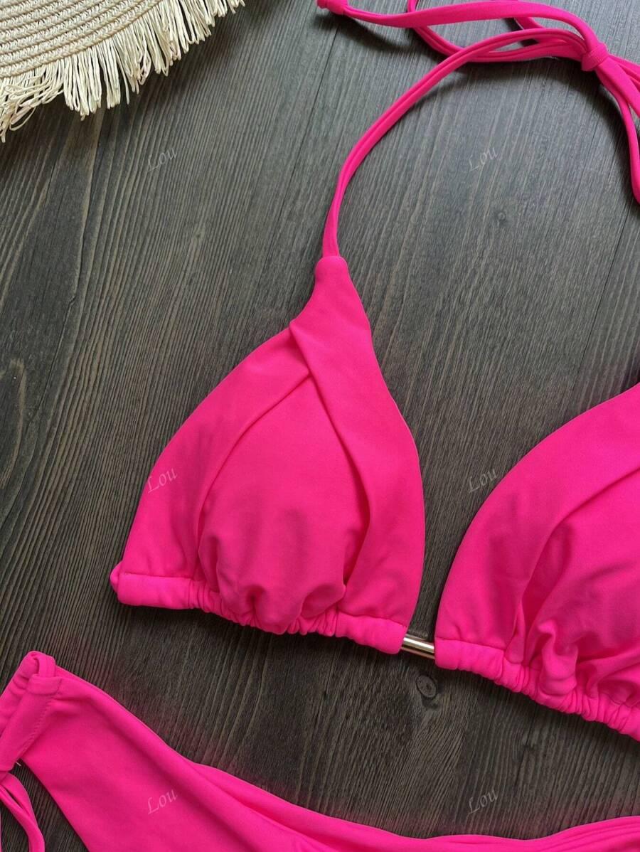 SHEIN NEONOWO RÓŻOWY DWUCZĘŚCIOWY STRÓJ KĄPIELOWY S09__L