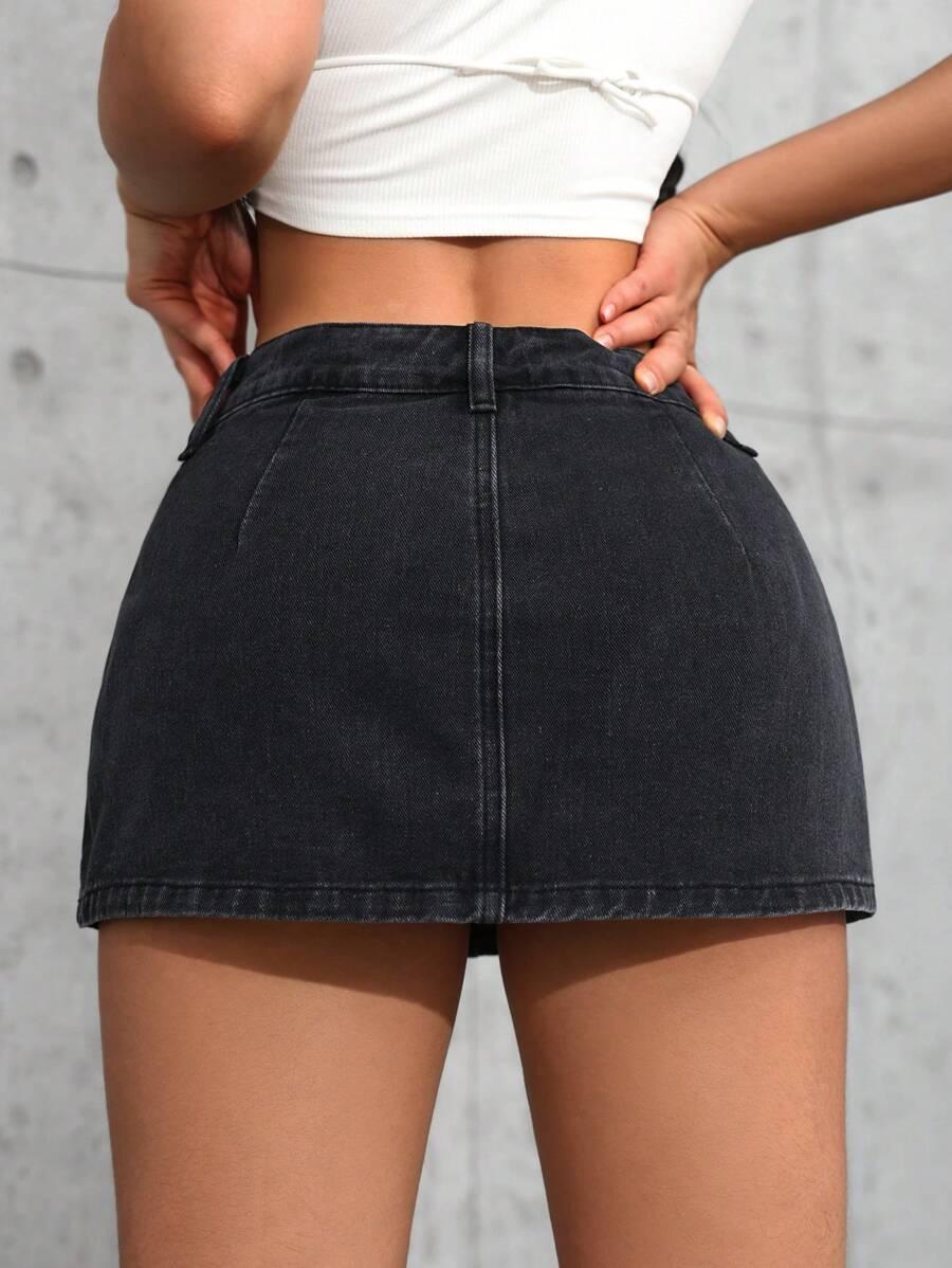 SHEIN CZARNA MINI SPÓDNICA JEANS S06__S