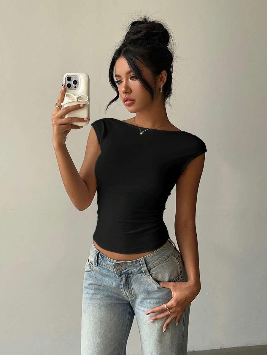 SHEIN CZARNY TOP ODKRYTE PLECY S06__XS