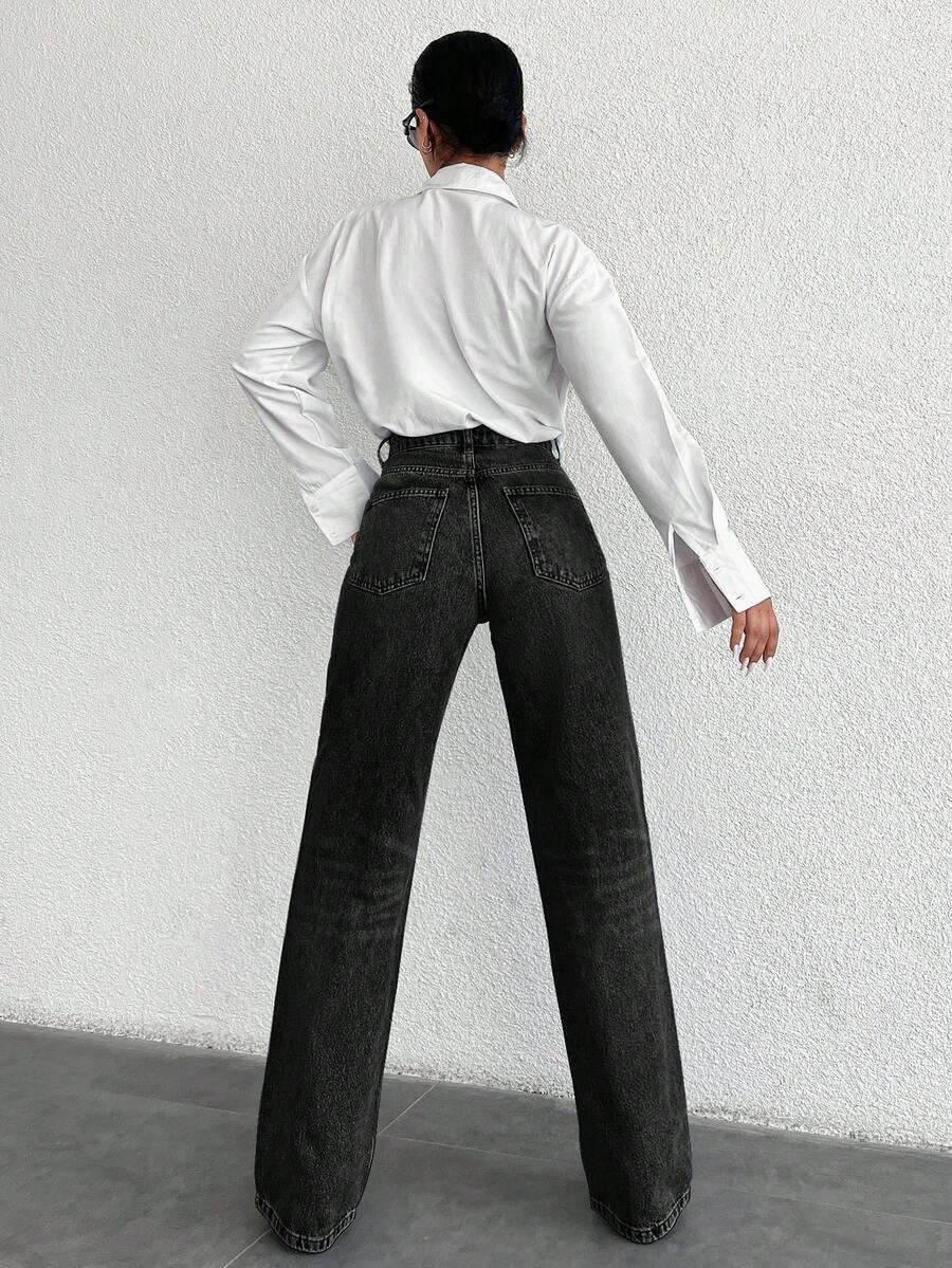 SHEIN CZARNE SPODNIE JEANS HIGH WAIST S06__XS