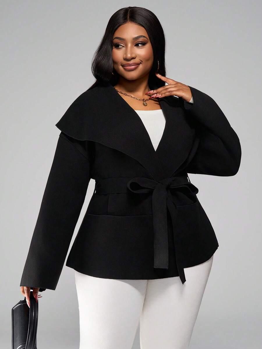 SHEIN CZARNY PŁASZCZ WIĄZANIE W01__XXL