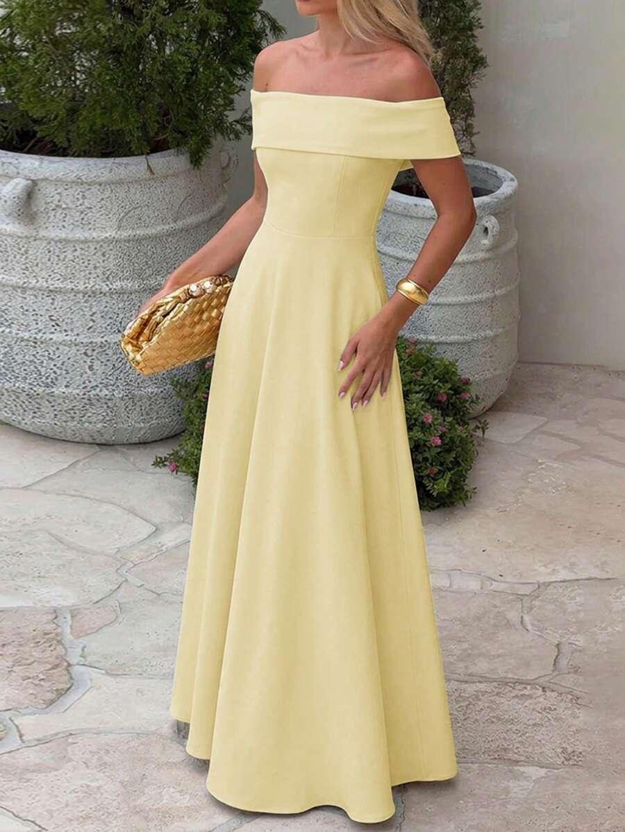 SHEIN ŻÓŁTA MAXI SUKIENKA ODKRYTE RAMIONA PK01__L