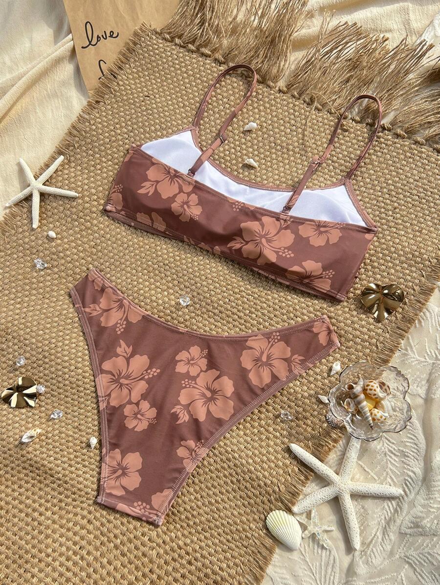 SWIM BASICS DWUCZĘŚCIOWY STRÓJ KĄPIELOWY WZÓR KWIATY S09__L