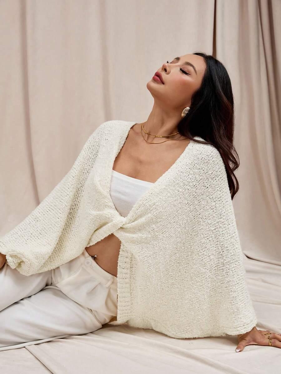 SHEIN KREMOWY SWETER SPLOT S06__XS