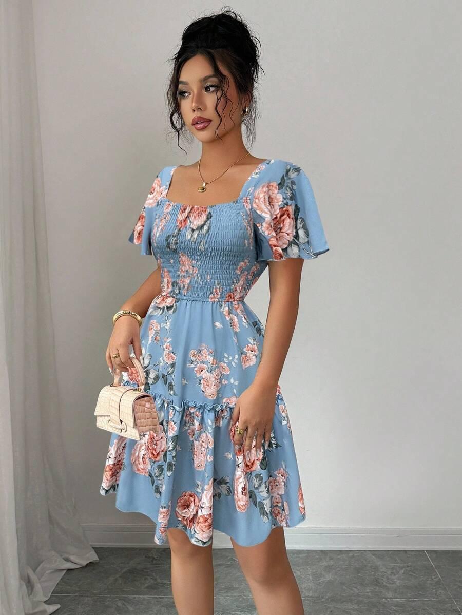 ELENZGA NIEBIESKA MINI SUKIENKA KWIATY S06__M