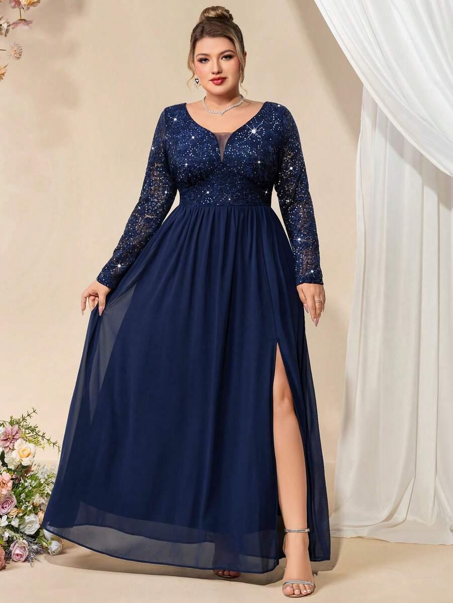 SHEIN GRANATOWA MAXI SUKIENKA ZDOBIENIE CEKINY S06__50