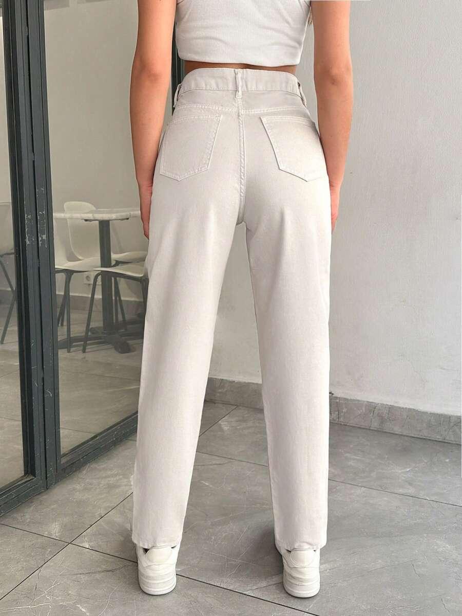 SHEIN BEŻOWE SPODNIE MOM JEANS S06__L