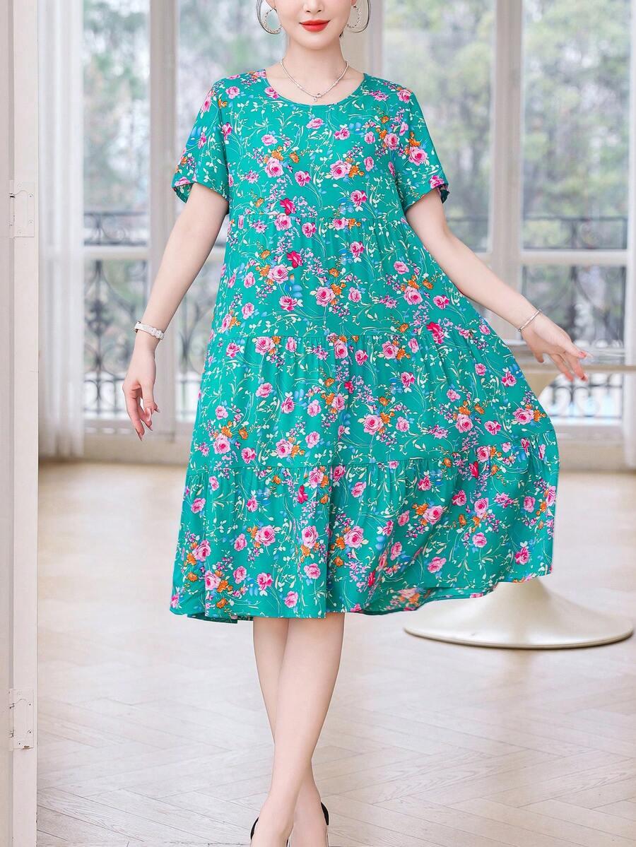 SHEIN MIDI SUKIENKA WZÓR KWIATY S06__L