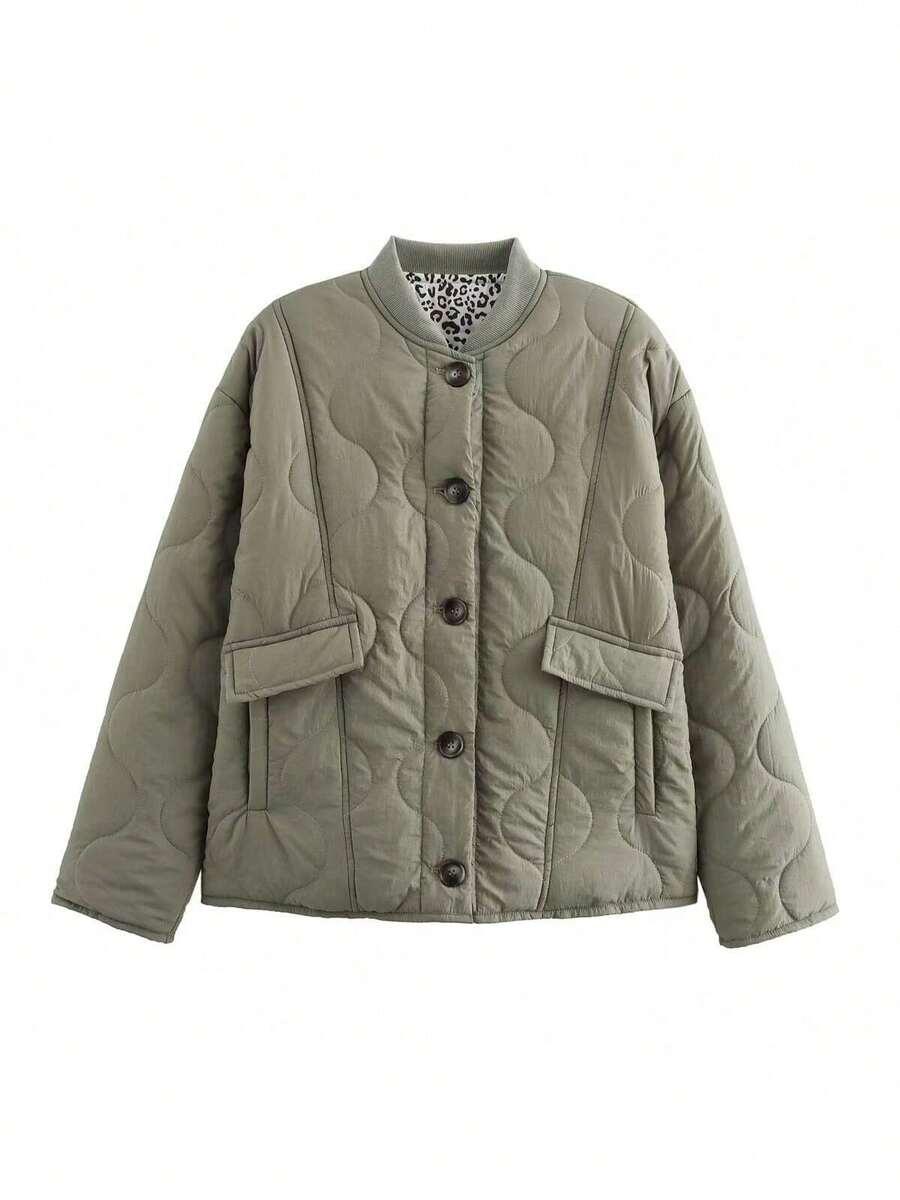 SHEIN ZIELONA PIKOWANA KURTKA GUZIKI W01__S