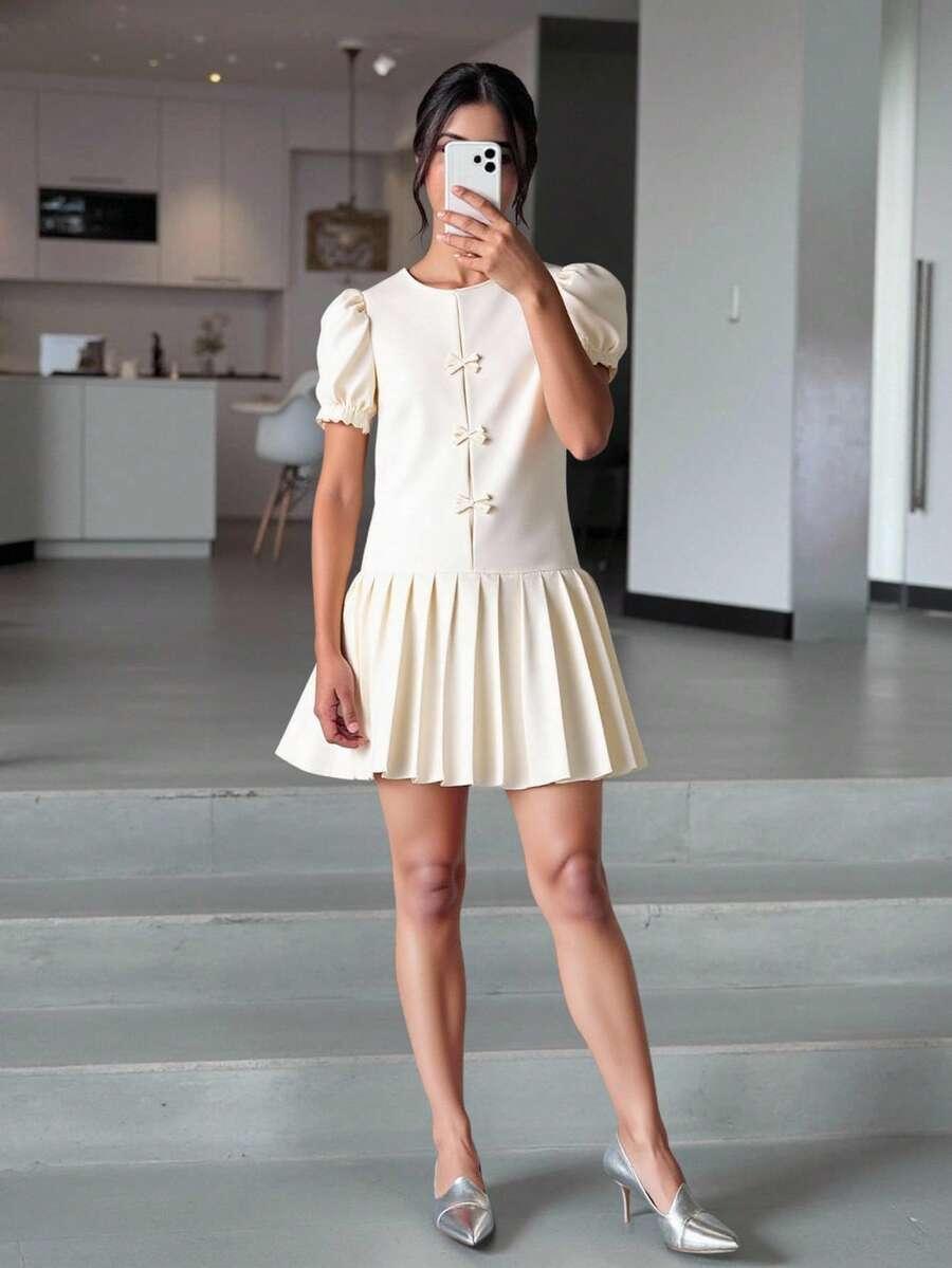 SHEIN KREMOWA SUKIENKA KRÓTKI RĘKAW S06__158-162