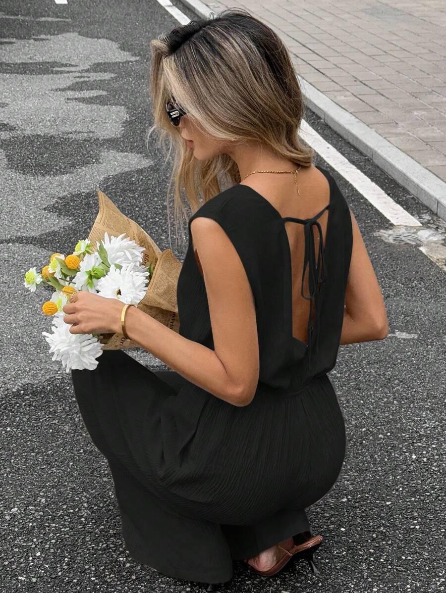 SERISSE CZARNY KOMBINEZON V-NECK S06__L