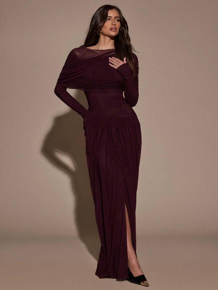 SHEIN FIOLETOWA MAXI SUKIENKA DŁUGI RĘKAW S06__M