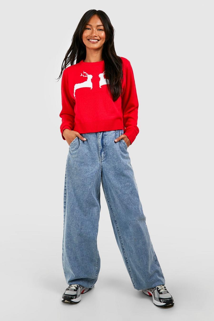 BOOHOO CZERWONY SWETER WZÓR BDD__S
