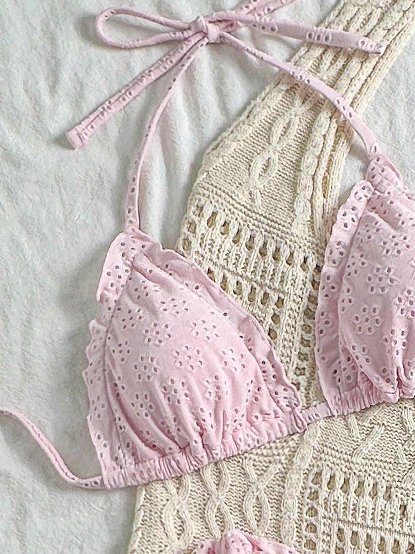 SHEIN RÓŻOWY DWUCZĘŚCIOWY STRÓJ KĄPIELOWY S09__L