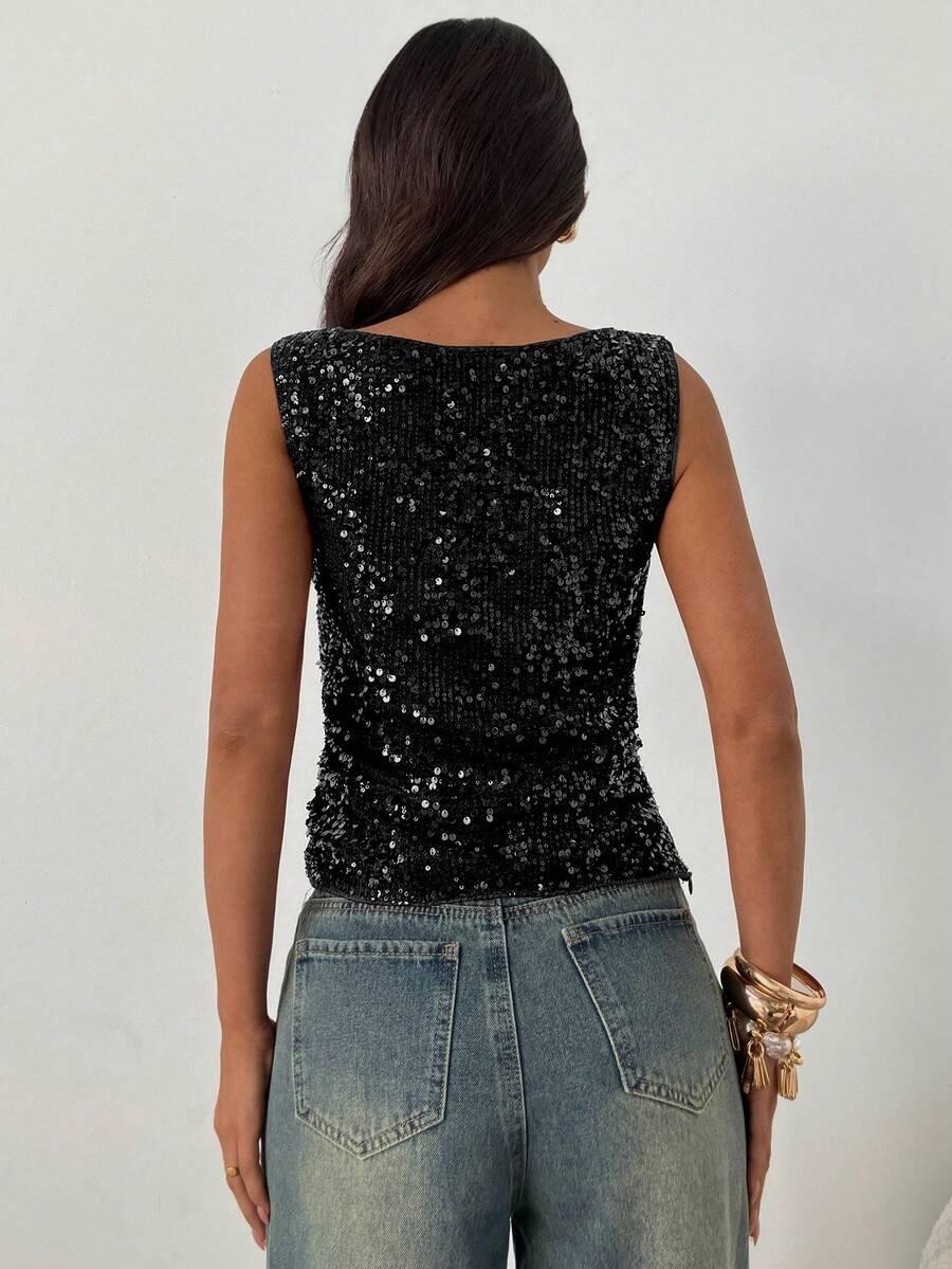SHEIN CZARNY TOP CEKINY S06__M