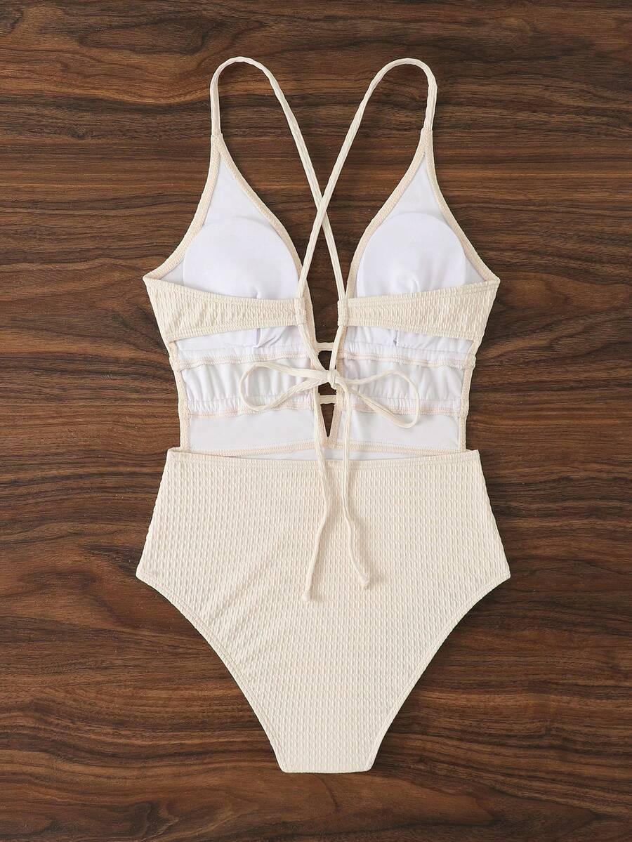SHEIN BEŻOWY JEDNOCZĘŚCIOWY STRÓJ KĄPIELOWY S09__M