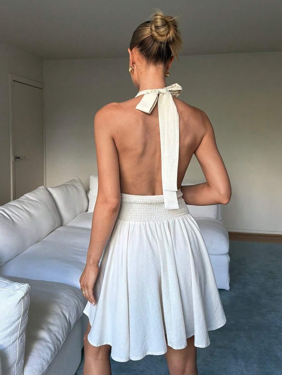 SHEIN BEŻOWA SUKIENKA WIĄZANIE S06__M