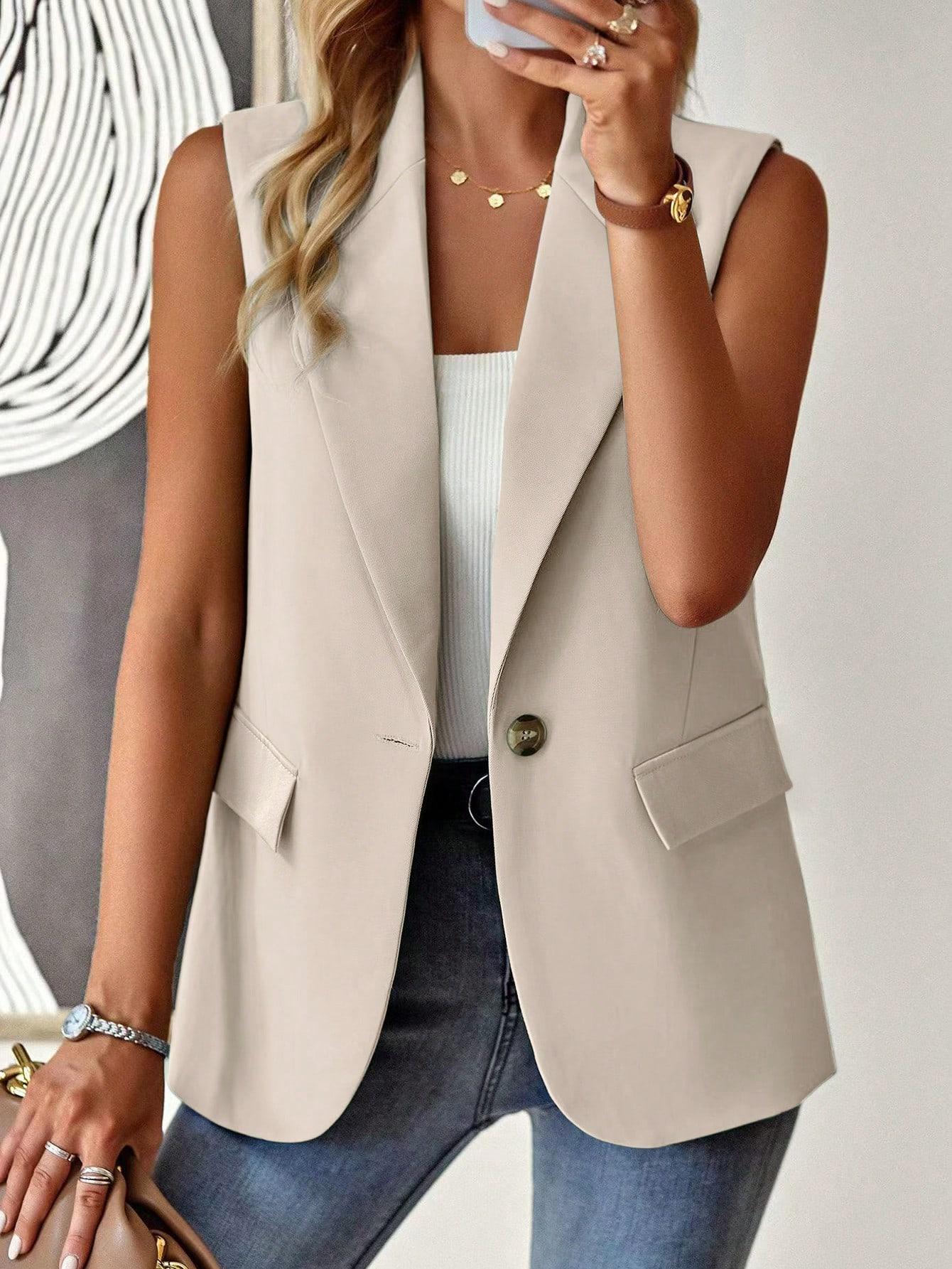 SHEIN BEŻOWA KAMIZELKA CASUAL S06__XL