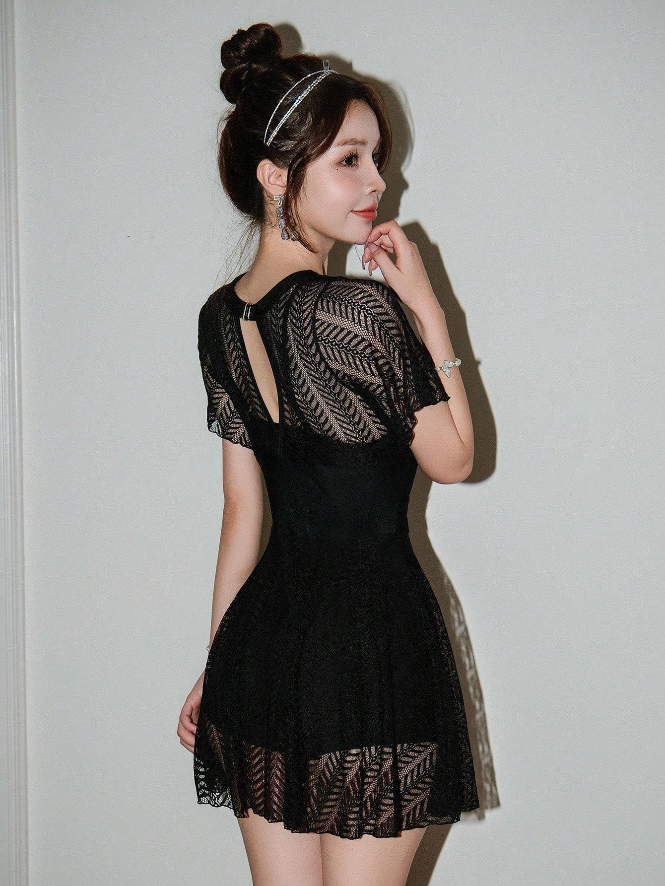 SHEIN CZARNY JEDNOCZĘŚCIOWY STRÓJ KĄPIELOWY S09__S