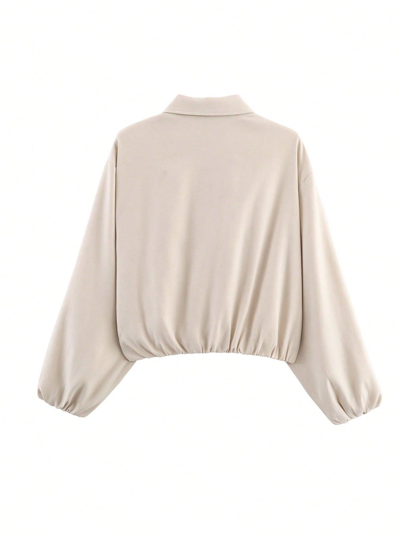 SHEIN BEŻOWA KURTKA ZAMEK KIESZENIE PK01__M