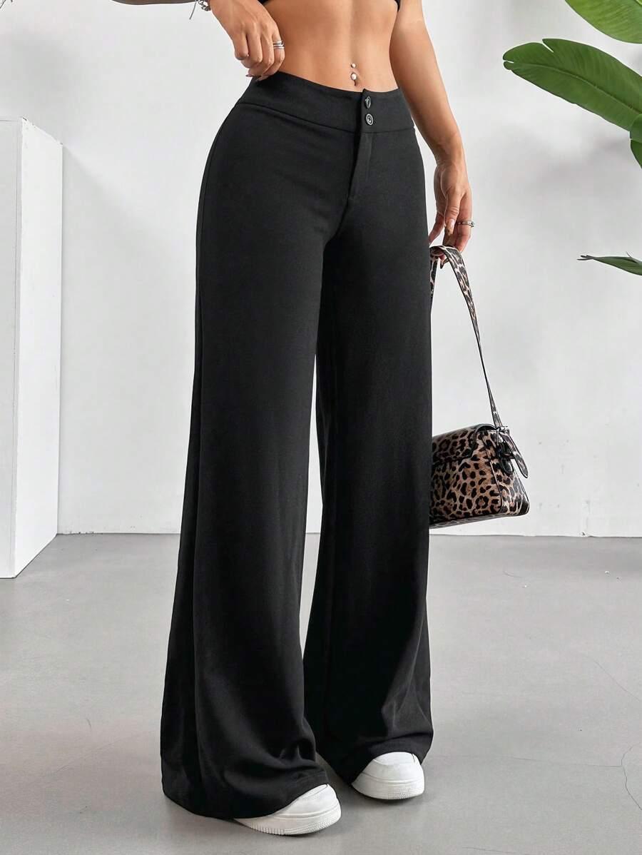 SHEIN CZARNE SPODNIE SZEROKA NOGAWKA S06__46